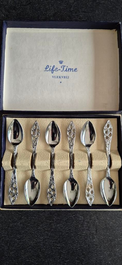 Vintage, 6 verzilverde advocaat lepeltjes, Antiek en Kunst, Antiek | Bestek, Ophalen of Verzenden
