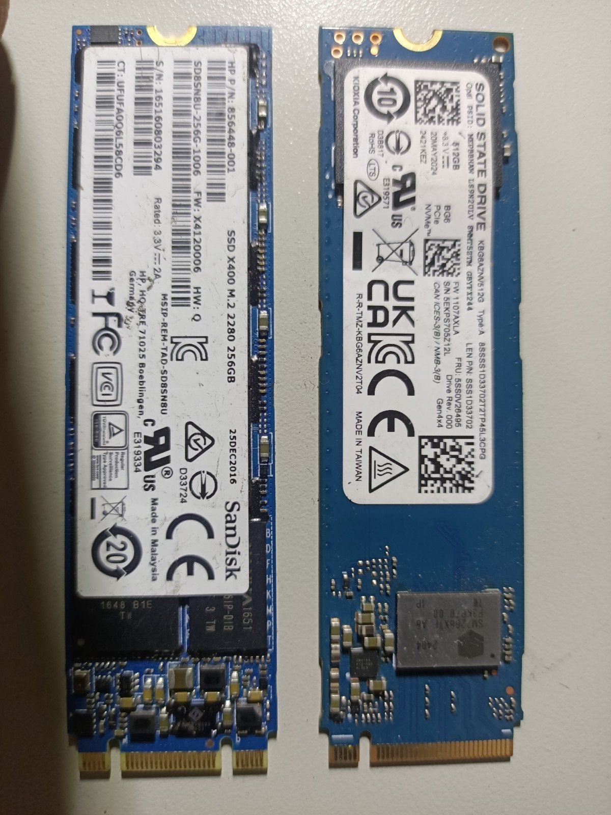 SSD M.2 256GB SanDisk X400 en Kioxia 512GB NVMe, Intern, Gebruikt, Ophalen of Verzenden, 256GB, 512GB