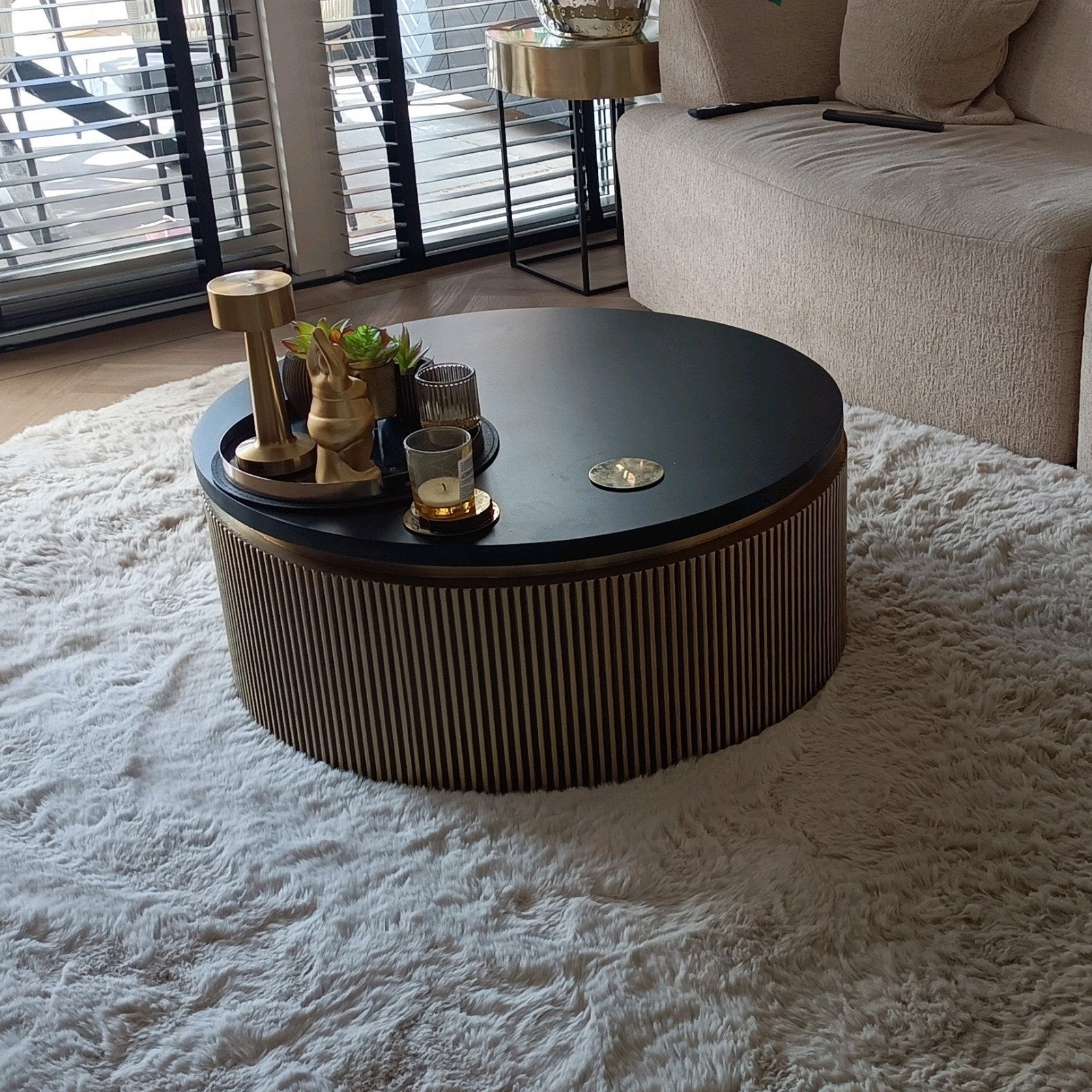 Gouden salontafel zwart blad 80cm 1 week oud, Ophalen, 50 tot 100 cm, Rond, 50 tot 100 cm