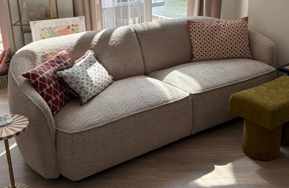 Fonq Chubby 3-zitsbank in bouclé stof, Ophalen, Driepersoons, 75 tot 100 cm, Zo goed als nieuw