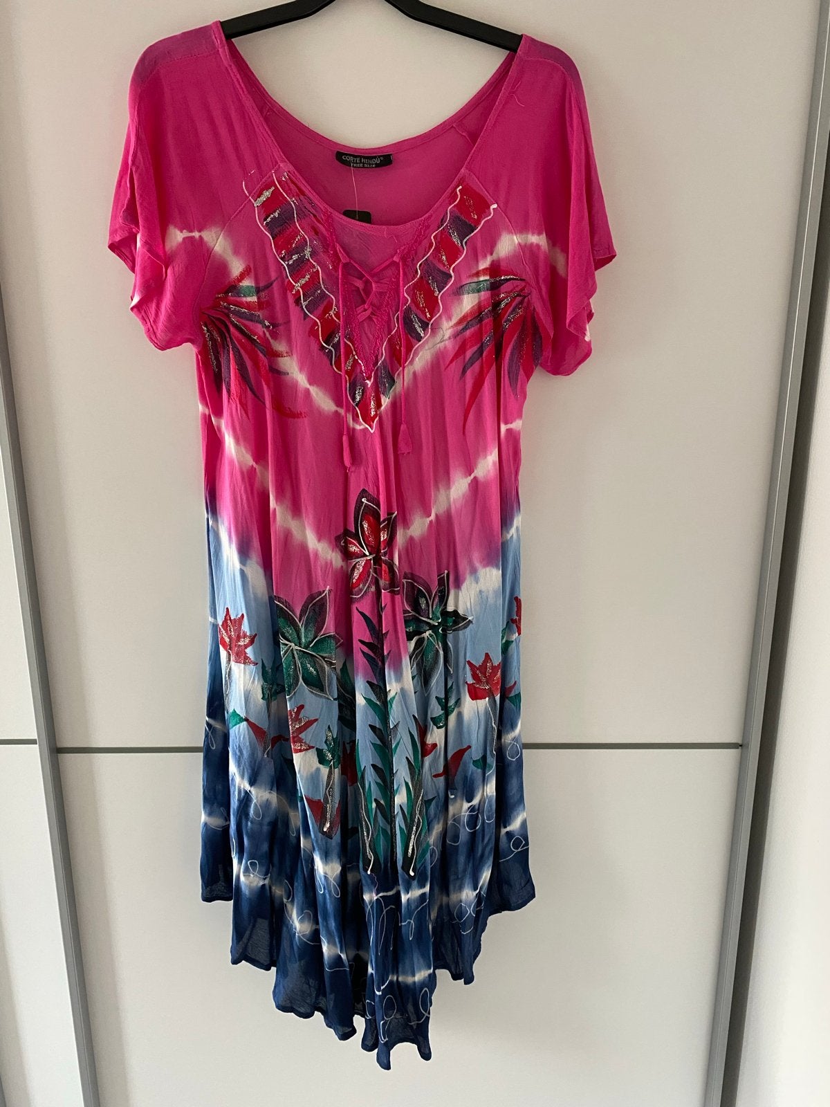 Nieuwe Roze/Blauwe Jurk met Glitter Bloemen Maat XXL, Meerkleurig, Maat 46/48 (XL) of groter, Nieuw, Ophalen of Verzenden