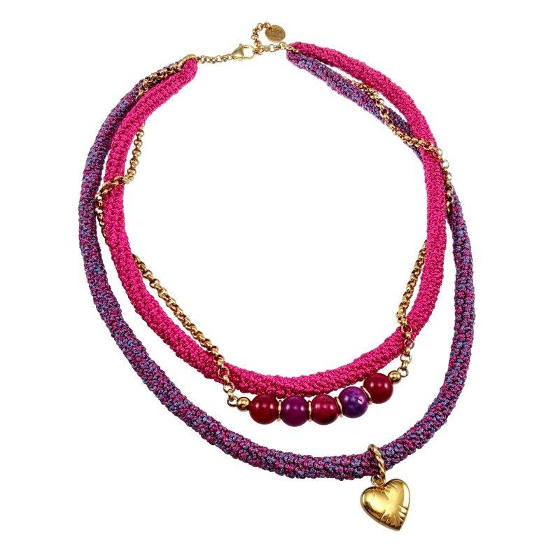Exclusieve Damesketting met Drie Lagen Fuchsia Paars Crochet, Sieraden, Tassen en Uiterlijk, Overige materialen, Birgitta-Gracht 33, 6465 EL Kerkrade, Nederland
