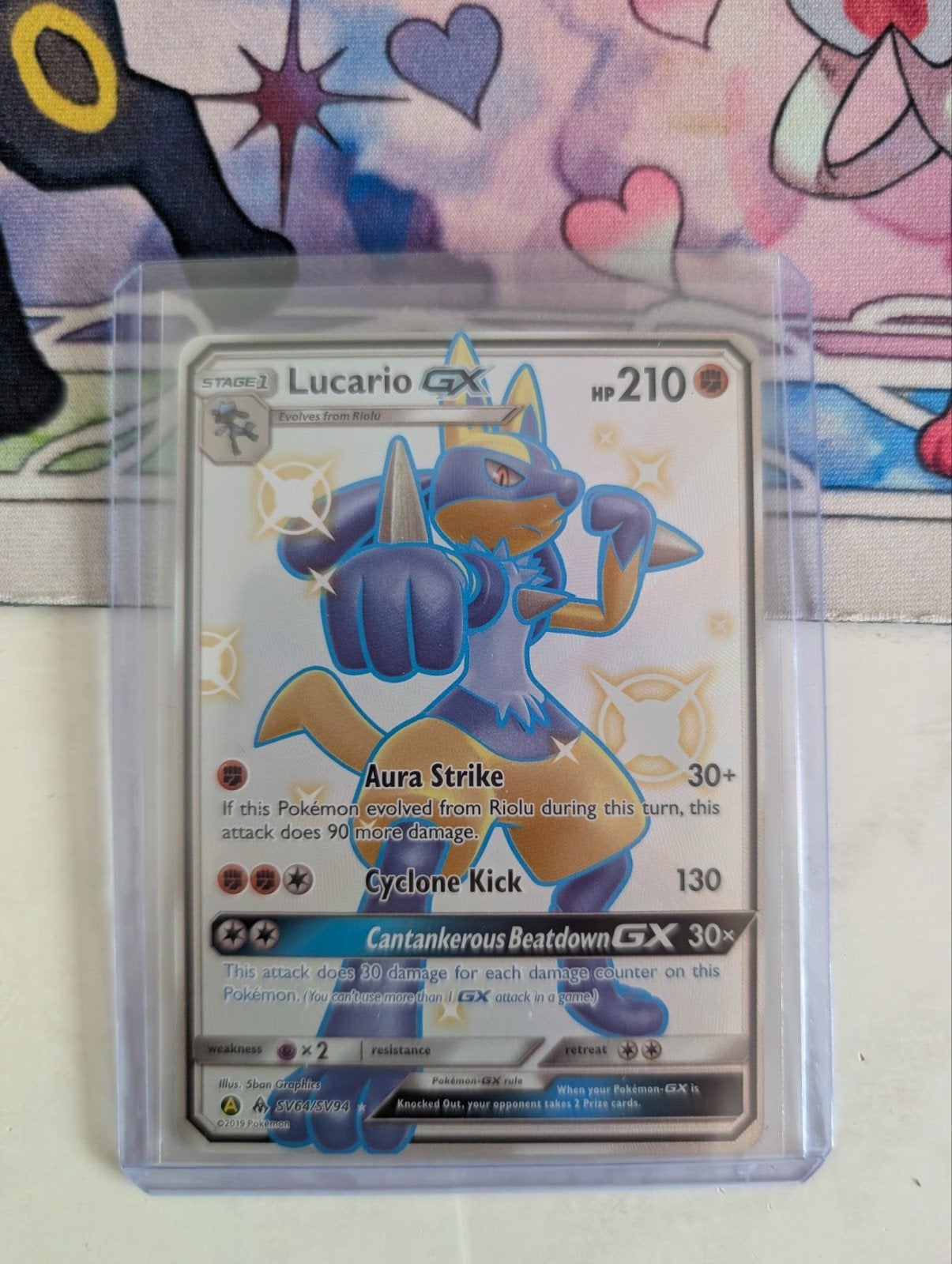 Pokemon kaart - Lucario GX SV64/SV94 (Hidden Fates), Ophalen of Verzenden, Zo goed als nieuw, Losse kaart, Foil