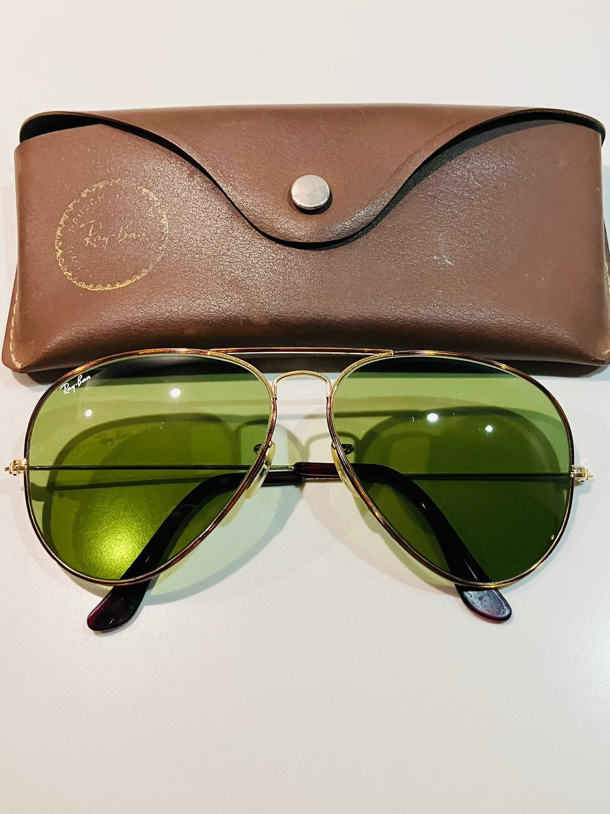 Vintage B&L Ray-Ban Aviator Special Edition – Tortoise Shell, Zonnebril, Bruin, Ophalen of Verzenden, Zo goed als nieuw