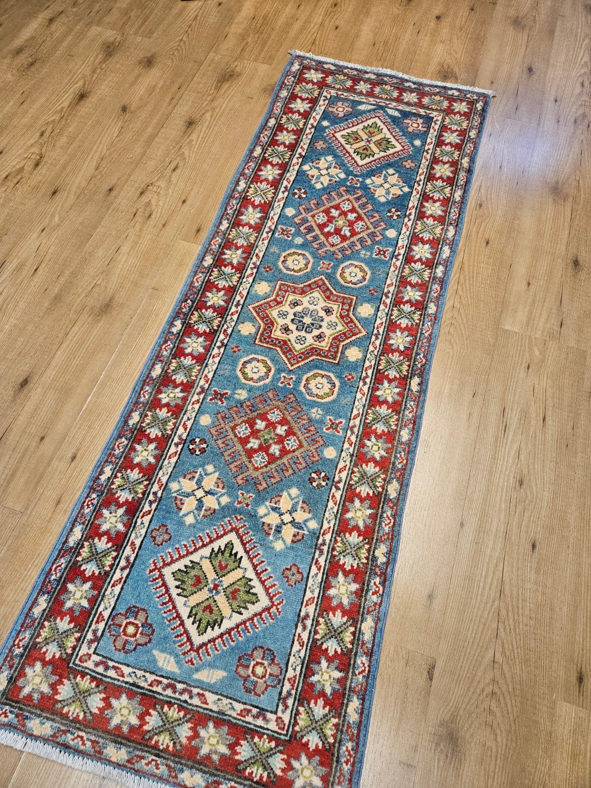 Handgeknoopt oosters wollen tapijt loper kazak 174x60, Info@SlatsAntiek.nl, Crème, Perzisch, Vof Slats Antiek