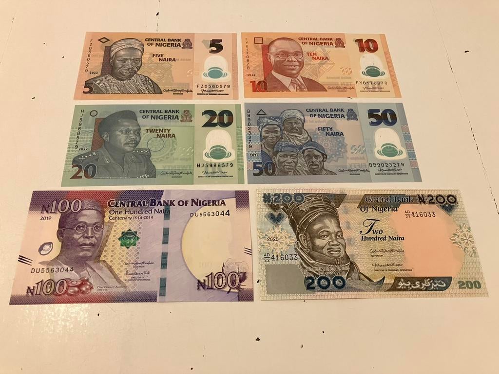Nigeria 5, 10, 20, 50, 100, 200 Naira., Ophalen of Verzenden, Nigeria, Setje