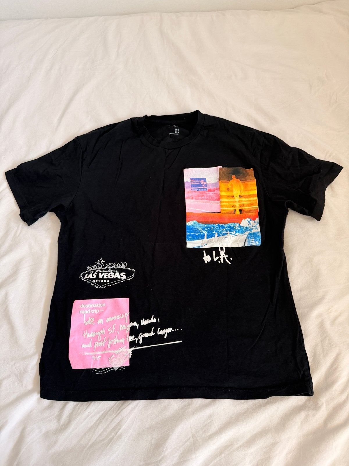 Bershka T-shirt met Las Vegas print en kleurrijke details, Ophalen of Verzenden, Zo goed als nieuw, Maat 48/50 (M), Zwart