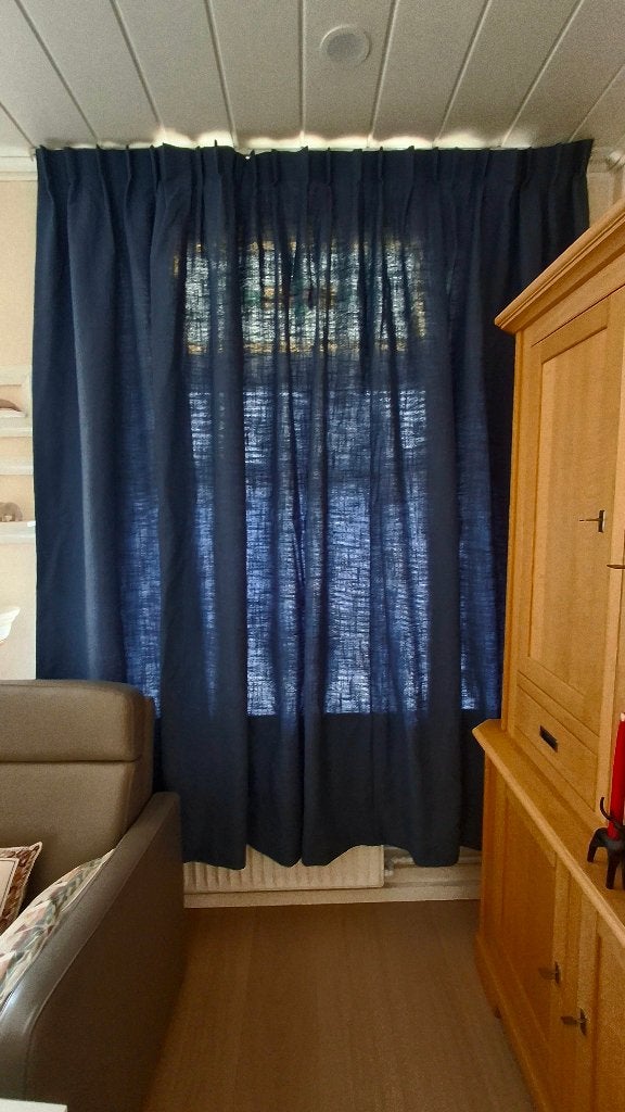 Set van twee prachtige blauwe overgordijnen, z.g.a.n., Verzenden, Zo goed als nieuw, Blauw, Overgordijn