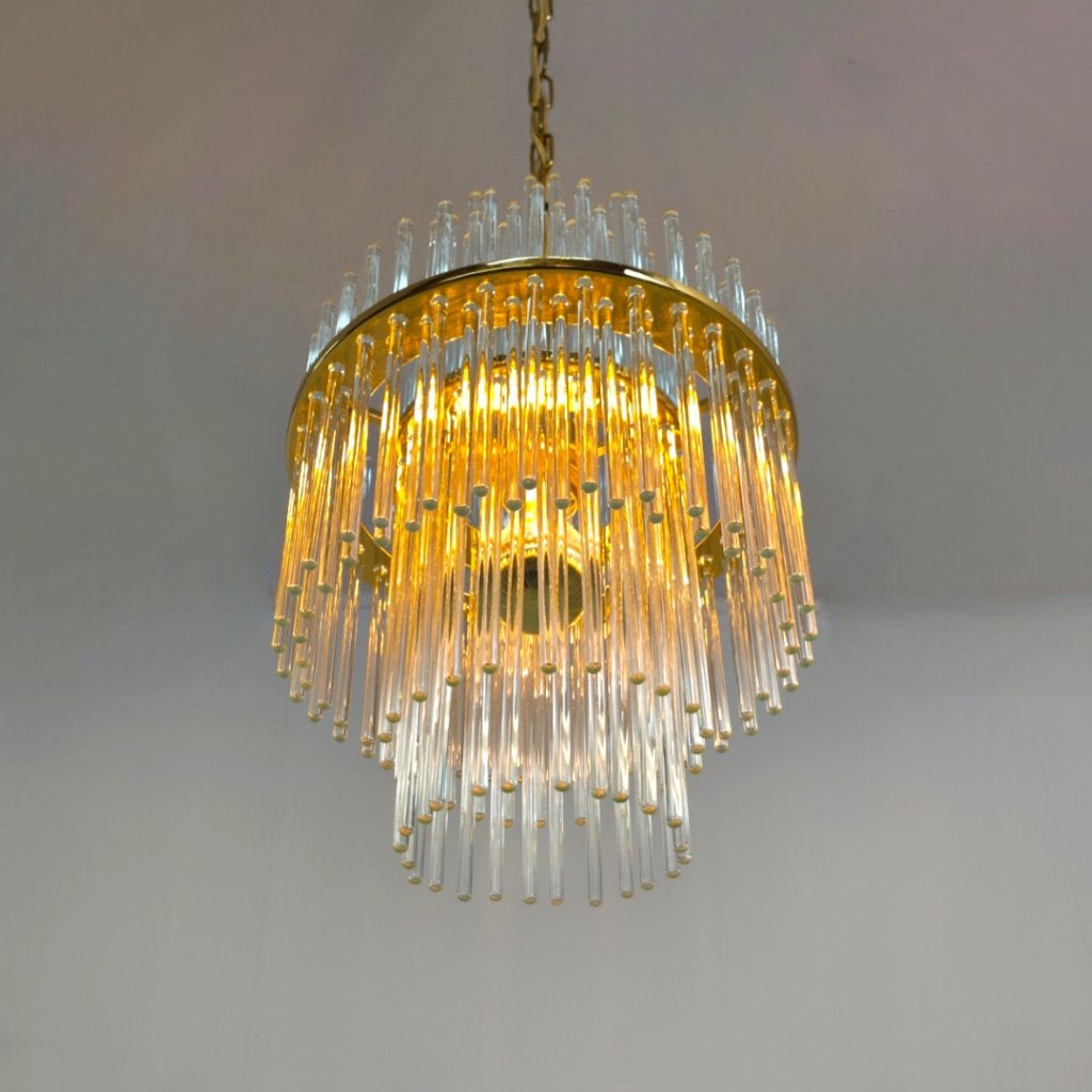Sciolari kroonluchter glas messing 70's design mid century, Huis en Inrichting, Lampen | Kroonluchters, Zo goed als nieuw, Glas