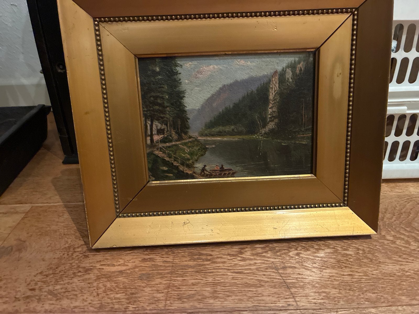 Klassiek Landschap Schilderij met Rivier en Boot, Ophalen, Paneel, Landschap, Olieverf