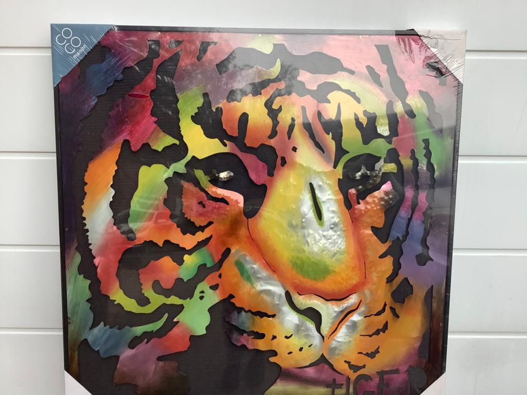 metalen wanddecoratie van een tijger., Antiek en Kunst, Ophalen
