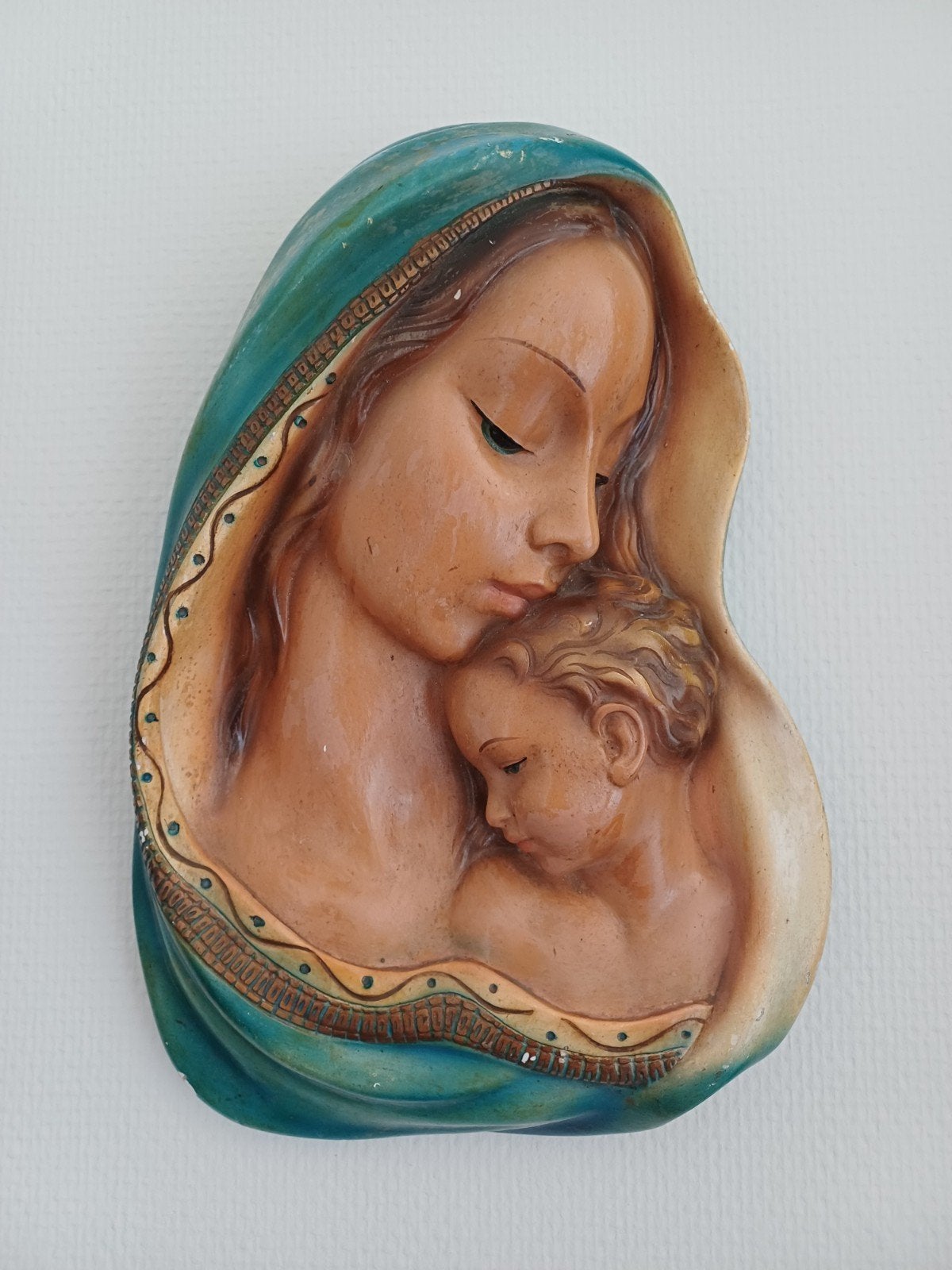 Franse Brocante Gipsen Madonna met Kind Wanddecoratie, Ophalen of Verzenden