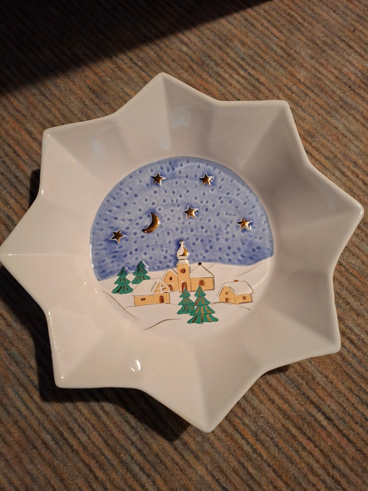 Kerstschaal Stervormig met Winterlandschap, Ophalen of Verzenden, Rond, Porselein of Keramiek