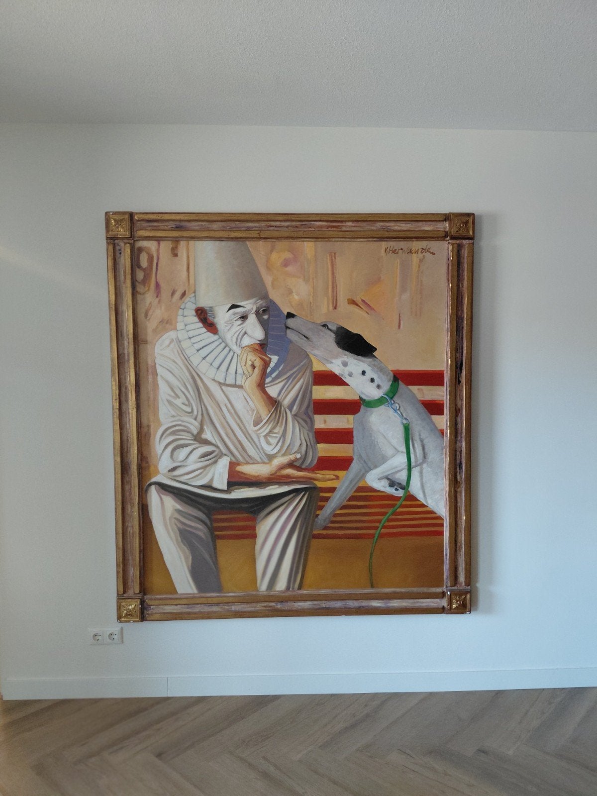 Schilderij van Herwaarde - Olieverf op doek, Antiek en Kunst, Ophalen, Doek, Portret of Personen, Realistisch