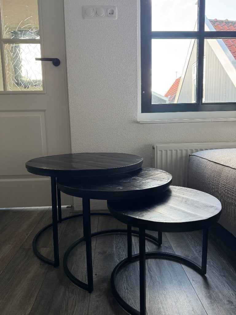 Salontafels set van 3 rond zwart, Huis en Inrichting, Ophalen, Gebruikt, 50 tot 100 cm, Rond