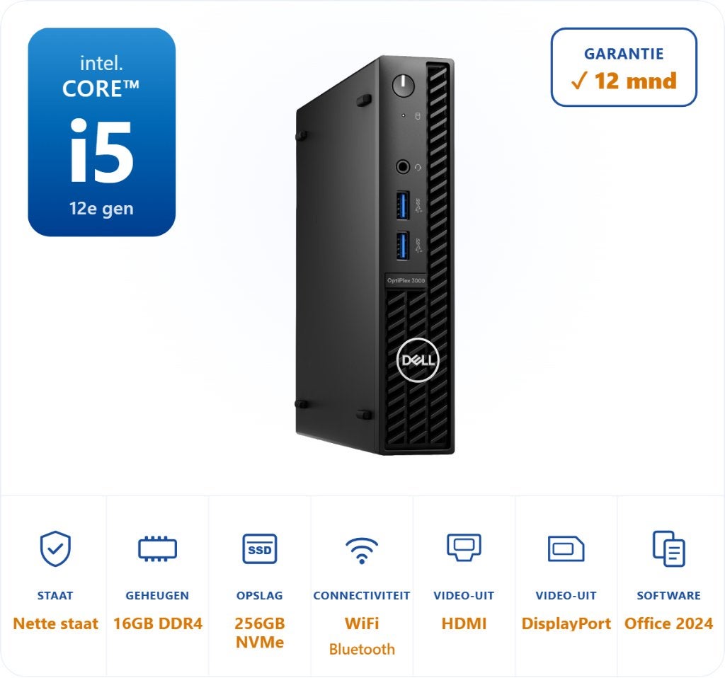 Dell Optiplex 3000 micro i5-12500T 16GB 256GB NVme Office 24, 256 GB, Dell optiplex, I5-12500T, Dell