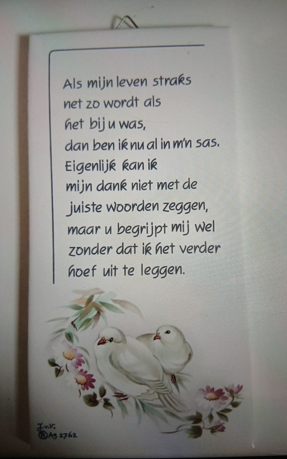 Royal Mosa Holland Tegel met Gedicht en Duiven, Antiek en Kunst, Ophalen of Verzenden