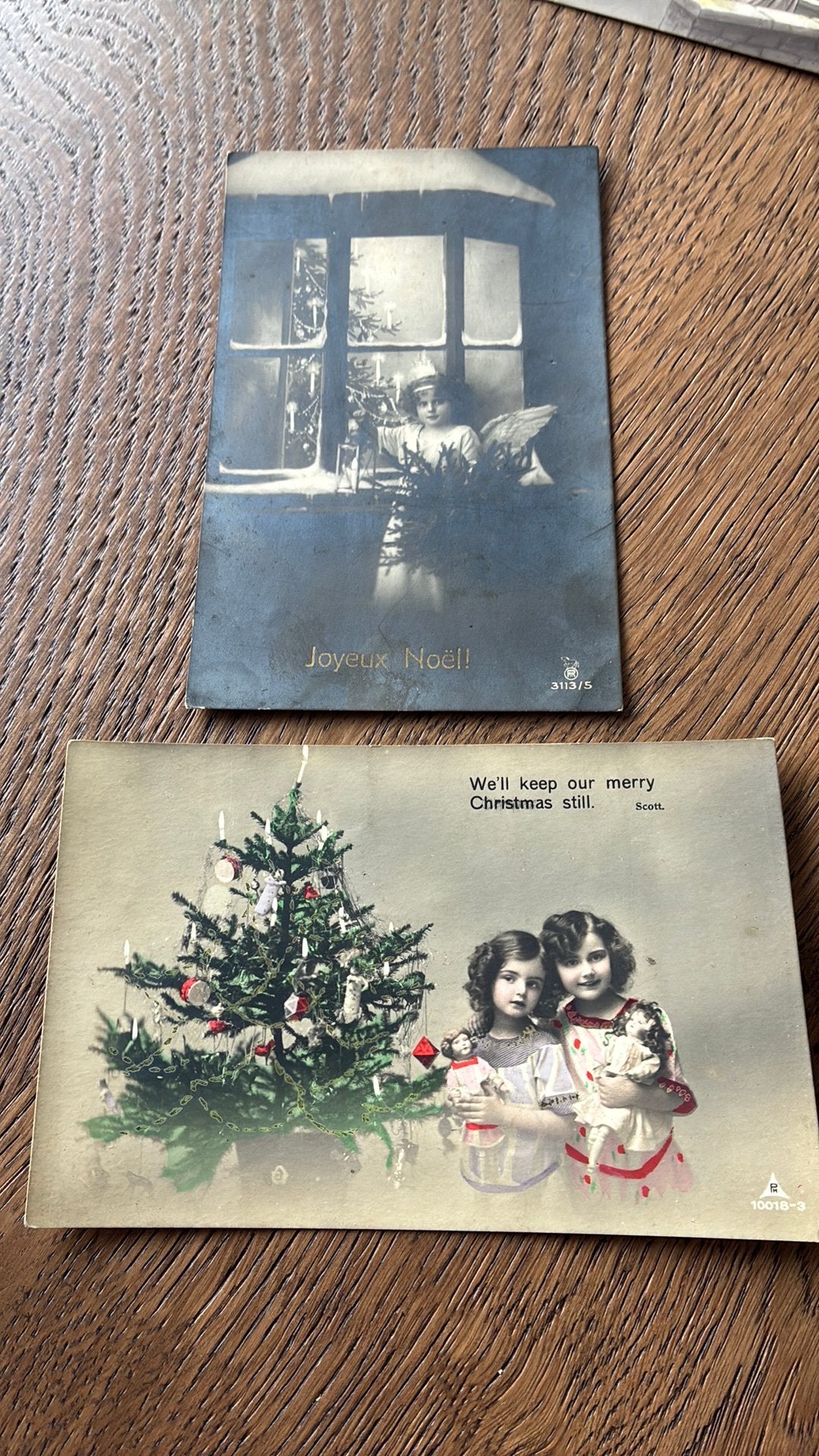 Engel bij kerstboom,kinderen met pop bij kerstboom., Ophalen of Verzenden, Voor 1920, Feest(dag)