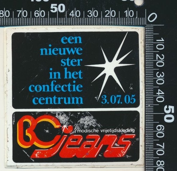 Sticker: BC Jeans - Een nieuwe ster in het confectie centrum, Ophalen of Verzenden, Zo goed als nieuw, Bedrijf of Vereniging