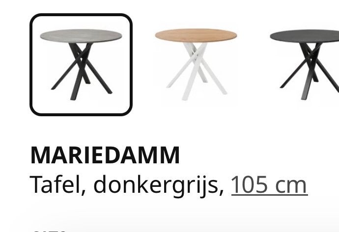 MARIEDAMM Tafel, donkergrijs, 105 cm, Huis en Inrichting, Tafels | Eettafels, Ophalen, Gebruikt, 100 tot 150 cm, Rond