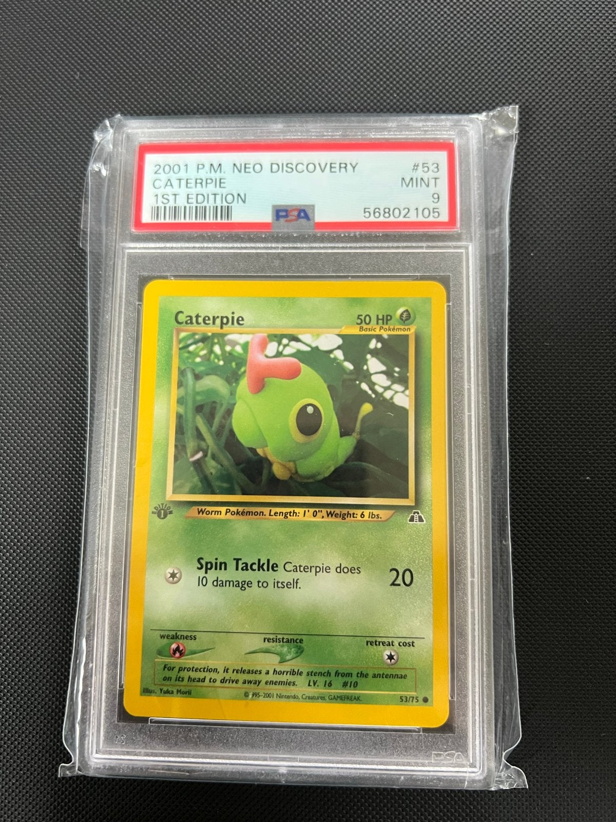 Caterpie Pokémon Kaart 2001 Neo Discovery 1st Edition PSA 9, Ophalen of Verzenden, Zo goed als nieuw, Losse kaart