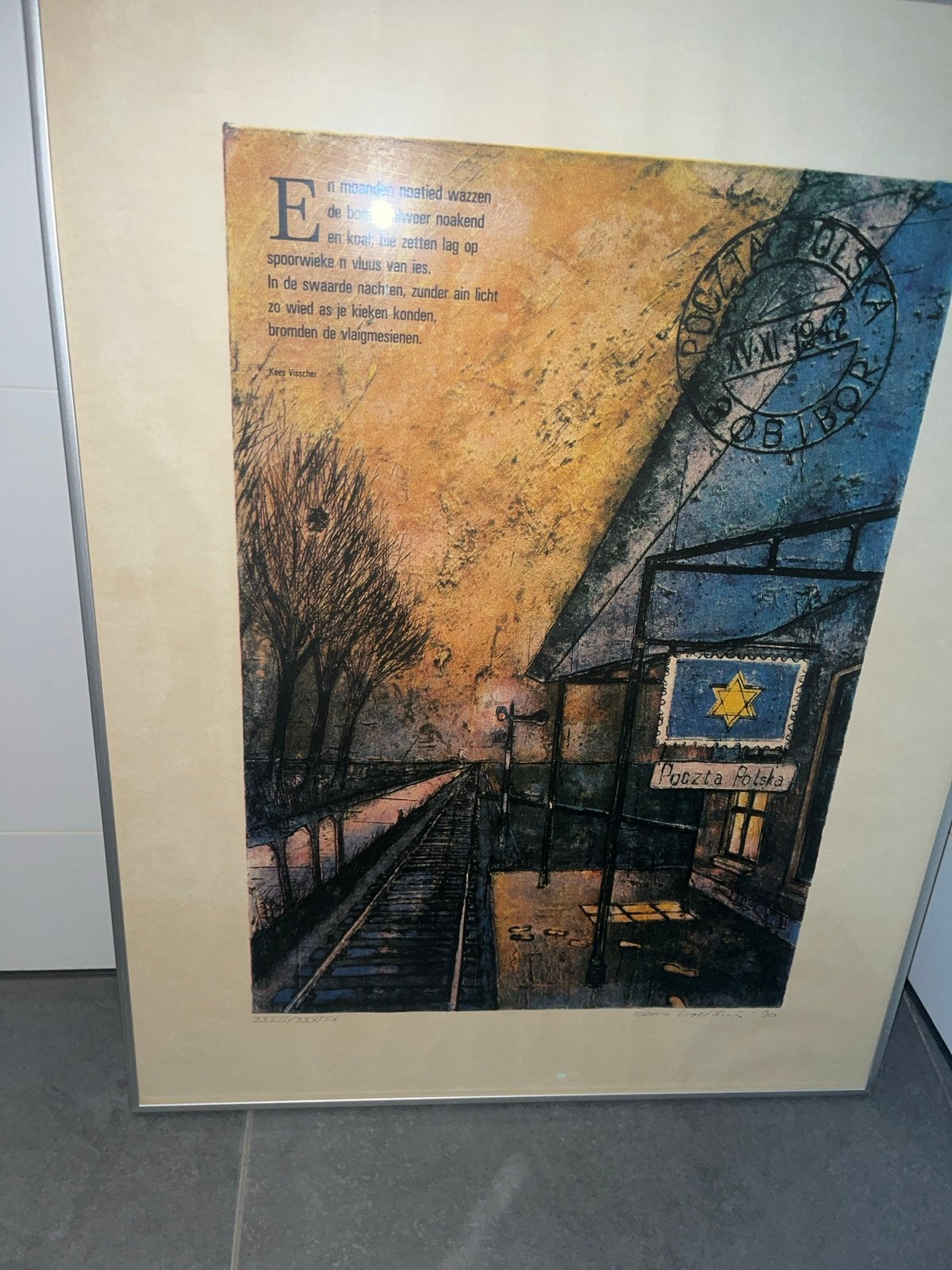 Ingelijste poster met gedicht van Kees Visscher, Antiek en Kunst, Ophalen of Verzenden, Ingelijst