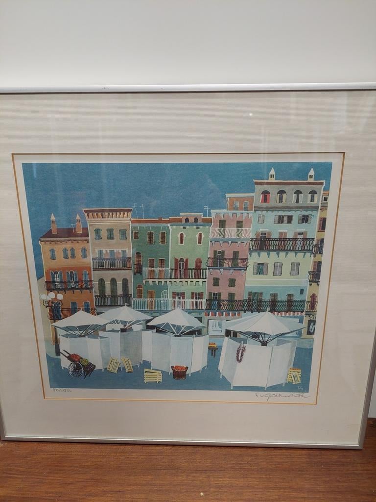 Fraai ingelijst gesigneerd kunstwerk: Boulevard, Ophalen of Verzenden