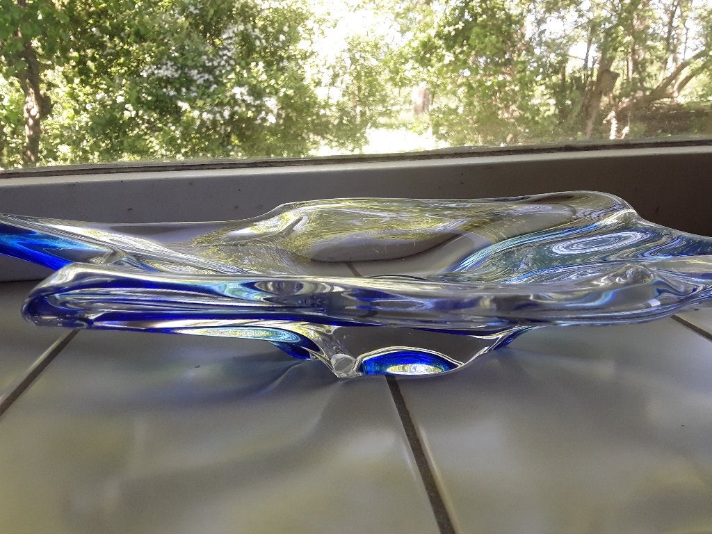 Murano, tafelstuk, schaal, glas met blauwe vlammen, Ophalen of Verzenden