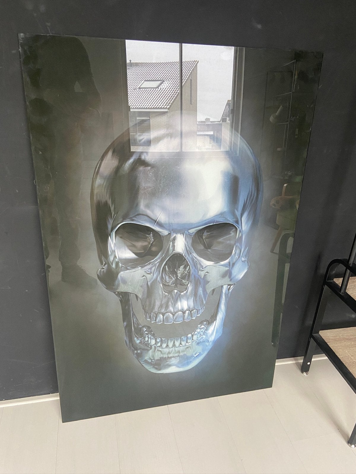 Prachtig Glazen Schilderij "Chrome Skull", Ophalen of Verzenden, Zo goed als nieuw, Schilderij
