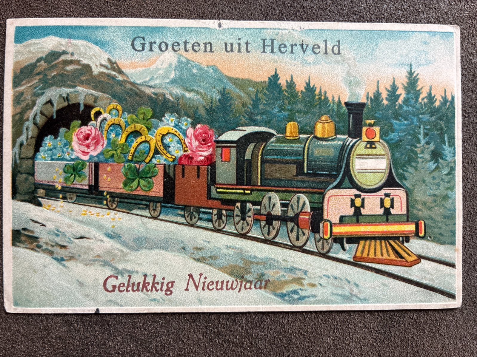 Ansichtkaart Groeten uit Herveld - Gelukkig Nieuwjaar, Ophalen of Verzenden, 1920 tot 1940, Ongelopen, Gelderland