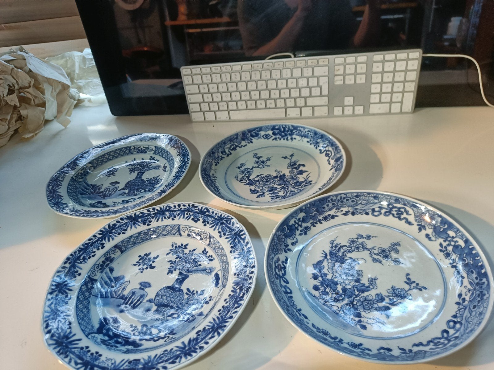 2 setjes antieke Chinese Blauw-Witte Porseleinen Borden 1750, Ophalen