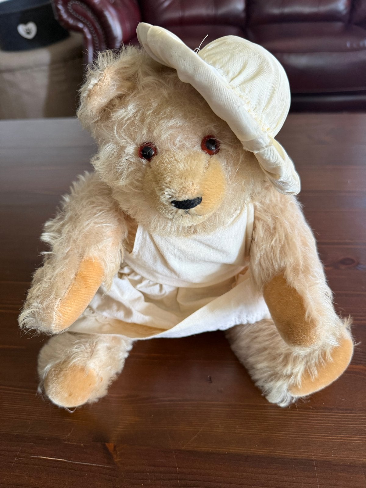 Vintage Teddybeer met Jurk en Hoedje - Zo Goed als Nieuw, Ophalen, Overige merken, Overige karakters, Beer