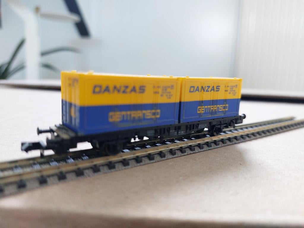 Fleischmann Piccolo Containerwagon Danzas 8233, Hobby en Vrije tijd, Modeltreinen | N-Spoor, Gebruikt, Wagon, Gelijkstroom, Fleischmann