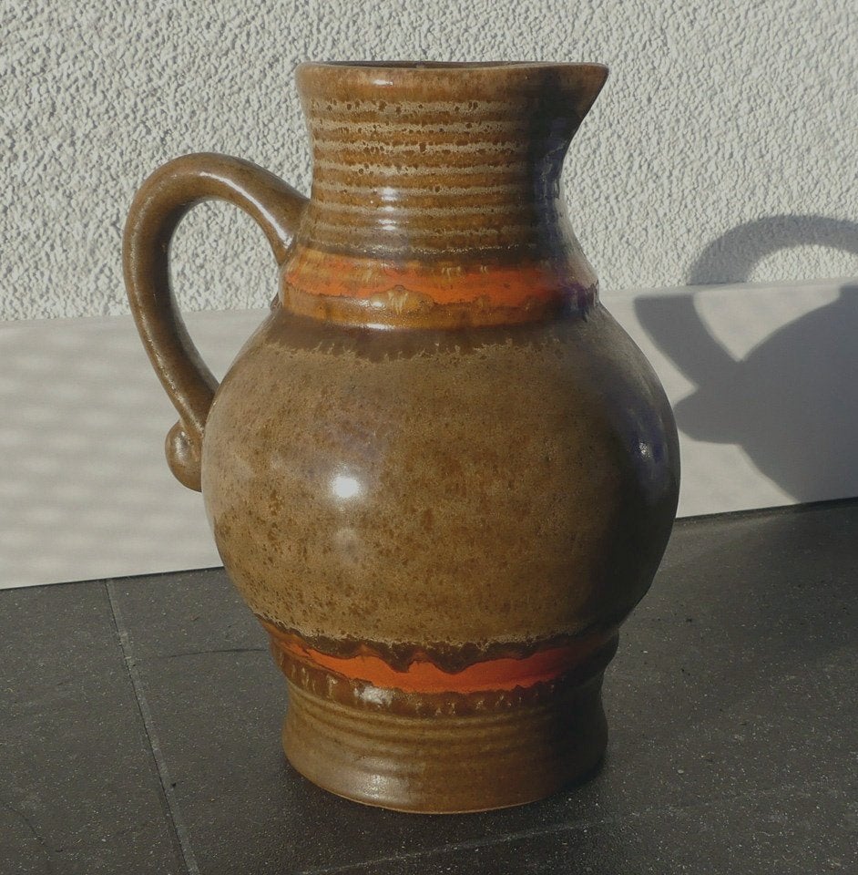 Strehla 9010 vintage vaas East-Germany oorvaas bruin oranje, Huis en Inrichting, Woonaccessoires | Vazen, Gebruikt, 16 cm, Oranje
