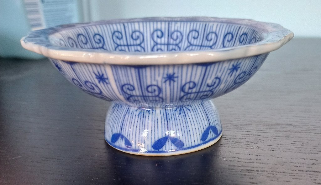 Vintage porseleinen kandelaar voor stompkaars, Overige materialen, Blauw, Ophalen of Verzenden, Zo goed als nieuw