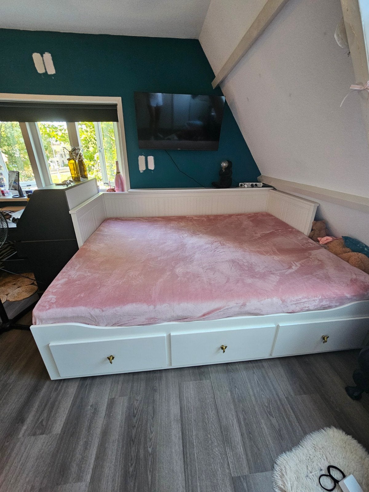 IKEA Hemnes Bedbank 80x200/160x200 met lades, Huis en Inrichting, Ophalen, Verstelbaar, Wit, Tweepersoons