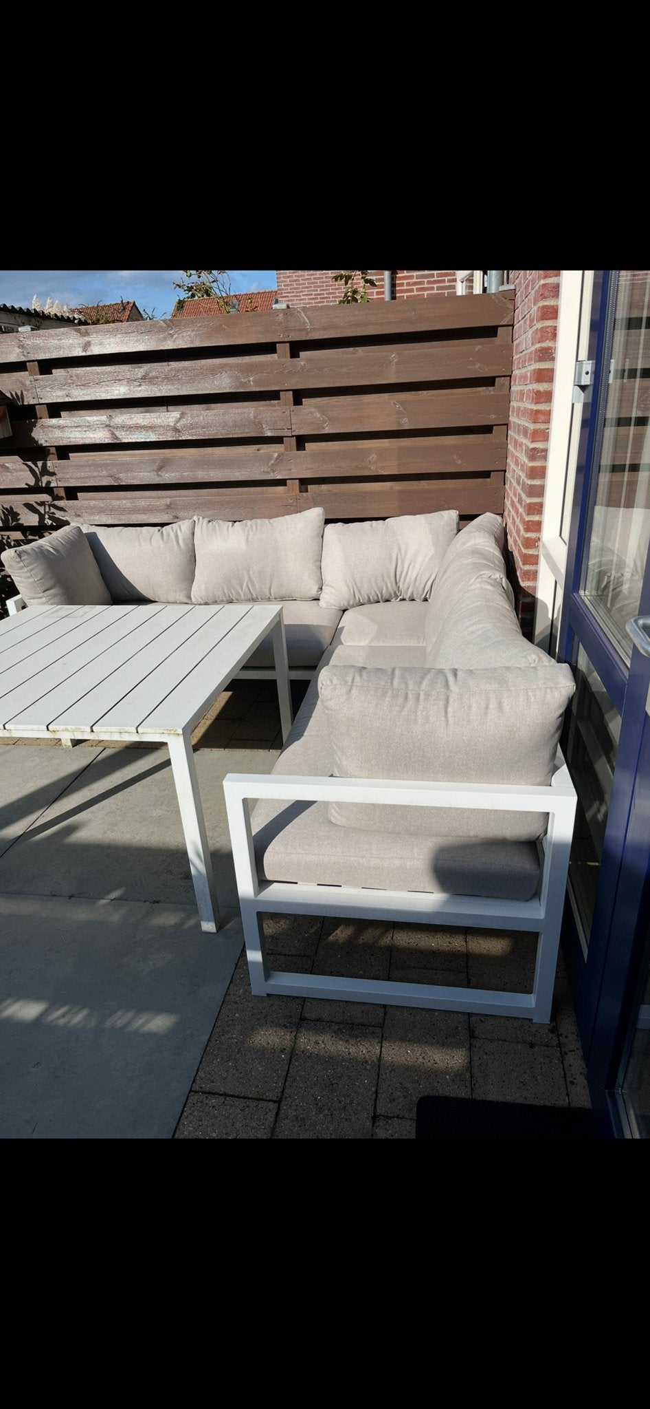 Moderne aluminium loungeset met tafel, Ophalen, 5 zitplaatsen, Aluminium, Zo goed als nieuw