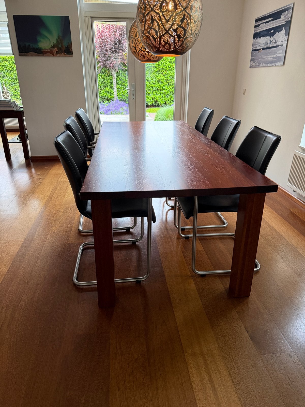 Massief hardhouten bloktafel 240x110 - Poten verplaatsbaar, Huis en Inrichting, Tafels | Eettafels, Ophalen, 100 tot 150 cm, 200 cm of meer