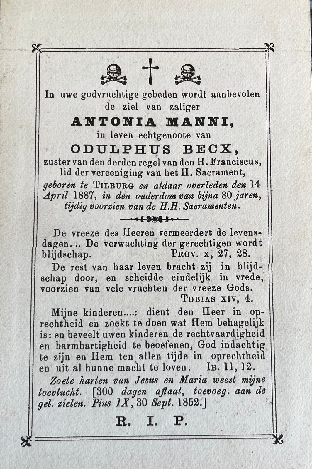 Antonia Manni 1887 Overleden Tilburg, Ophalen of Verzenden