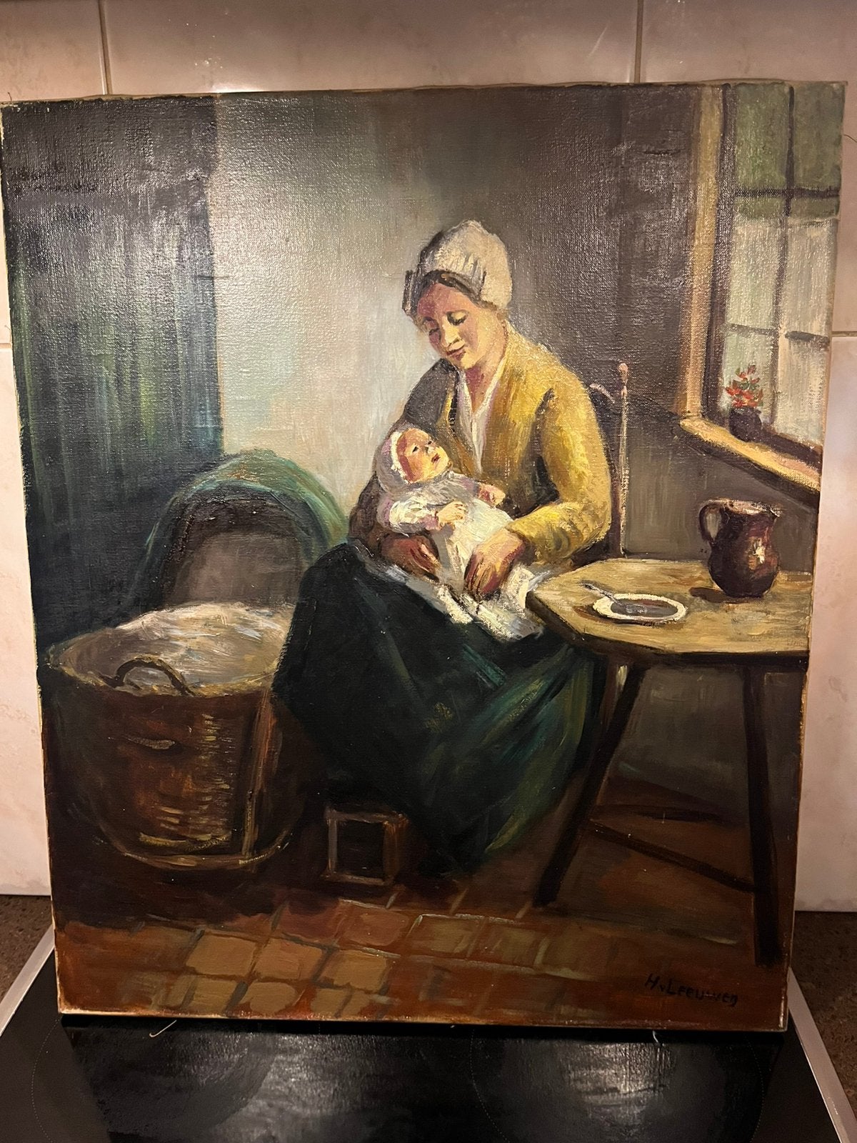 Prachtig olieverf moeder met kind schilderij, Ophalen