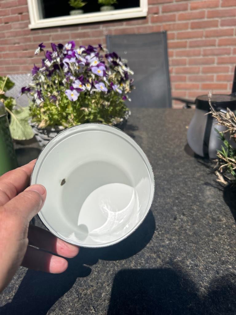 Vintage groene emaille koffiebus met aluminium deksel, Ophalen of Verzenden