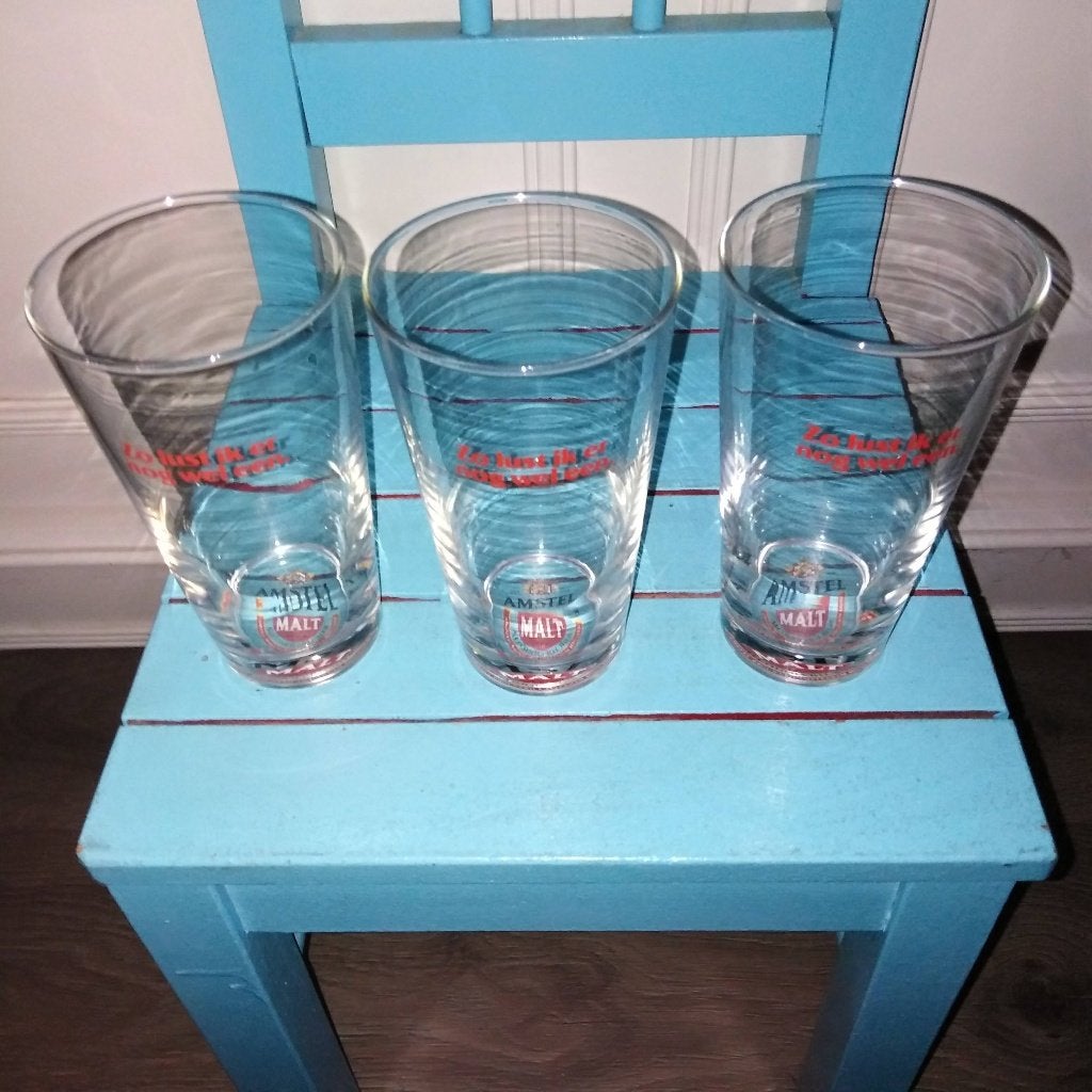 Amstel Malt bierglazen Zo lust ik er nog wel een 3 stuks, Ophalen, Gebruikt, Glas of Glazen, Amstel