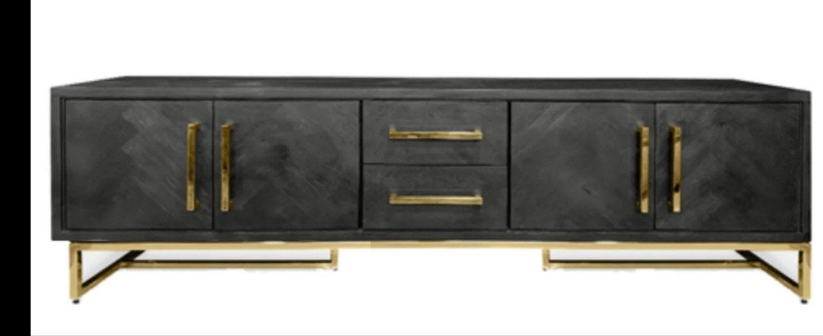 TV-Meubel Bonito Zwart - Visgraat Look - Goud - 180x40x55cm, 150 tot 200 cm, Zo goed als nieuw, Minder dan 100 cm, Modern, Luxe, Industrieel