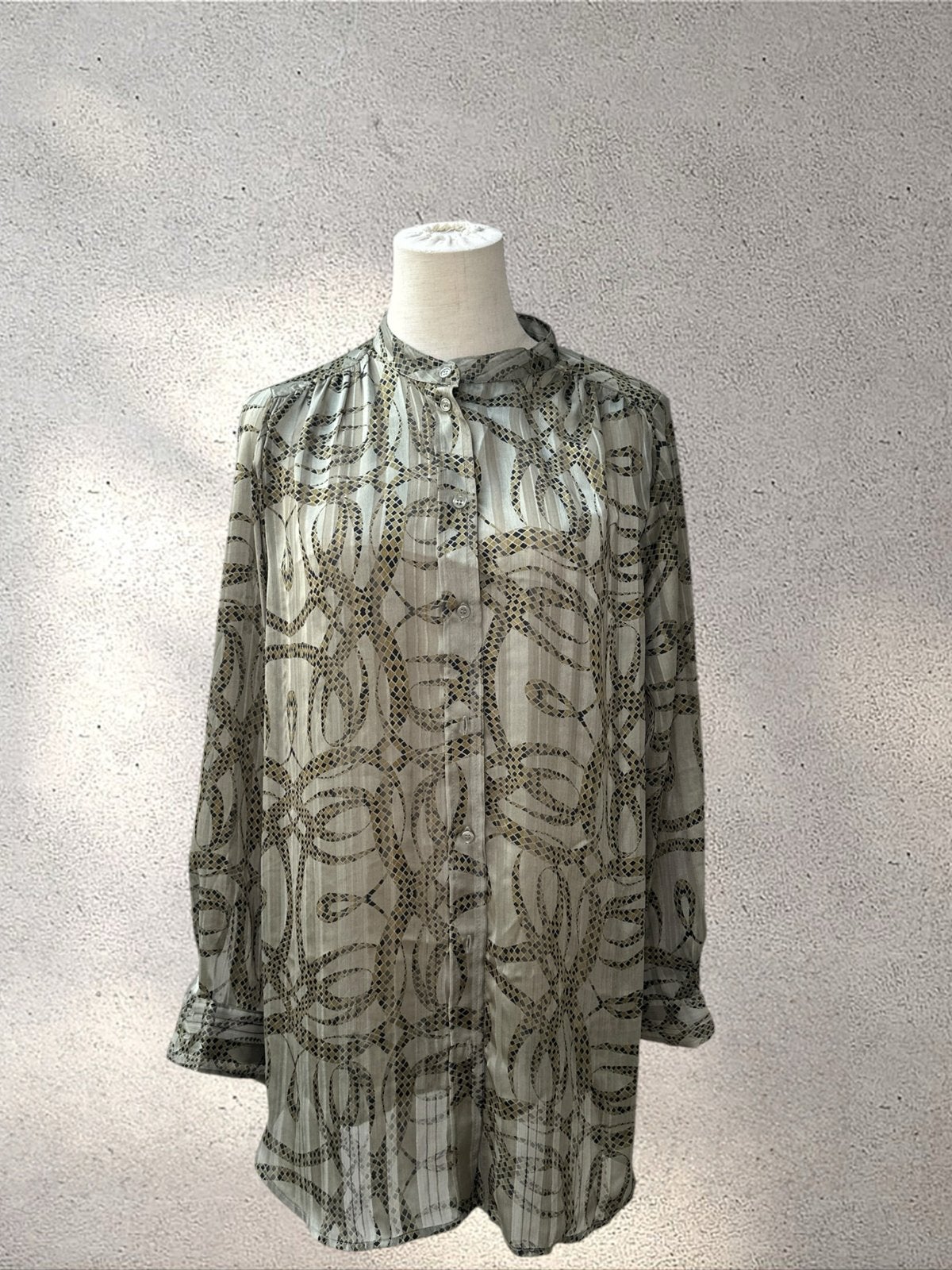 H&M Richard Allan Blouse met kettingprint - Maat 44, Ophalen of Verzenden, Zo goed als nieuw, Maat 42/44 (L), Groen