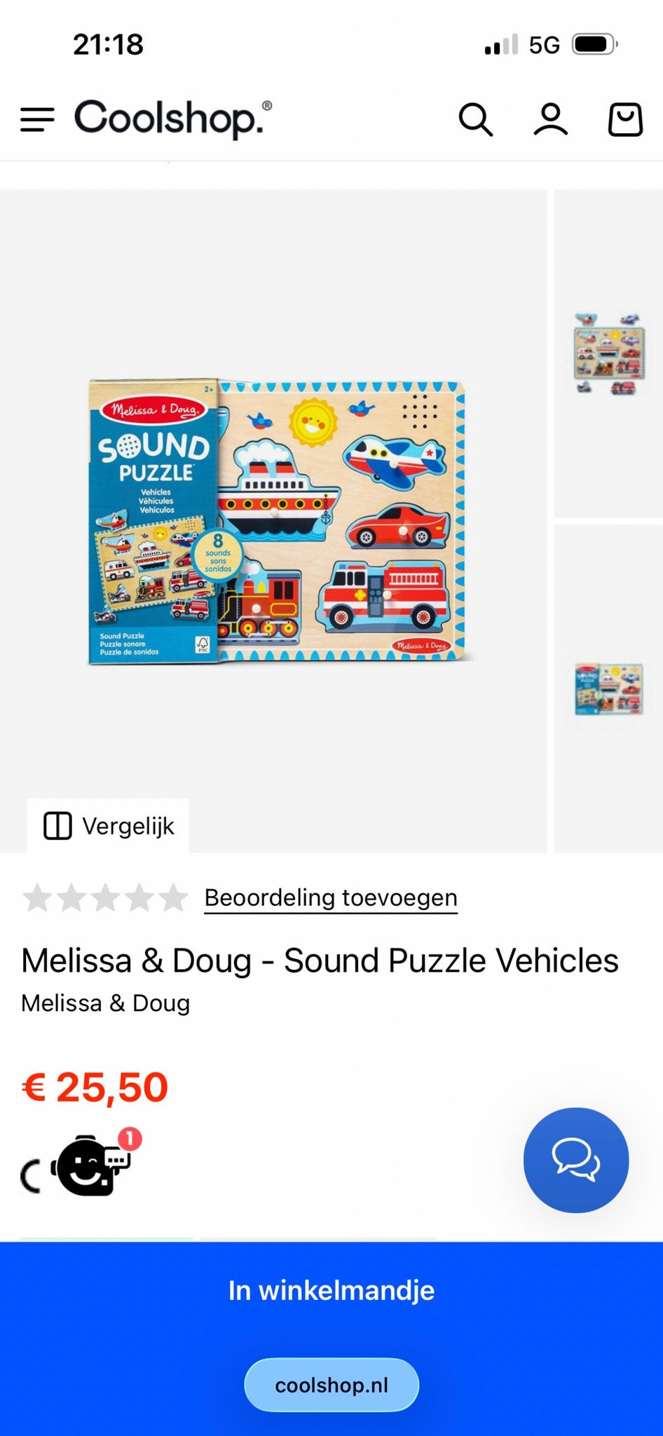 Melissa & Doug Geluidspuzzel Voertuigen, Ophalen of Verzenden, Zo goed als nieuw, Overige typen, Met geluid