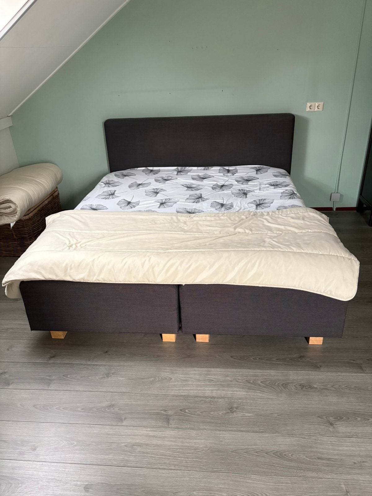 Pullman boxspring combinatie antreciet 180x200, Ophalen, Tweepersoons, Zo goed als nieuw, 180 cm