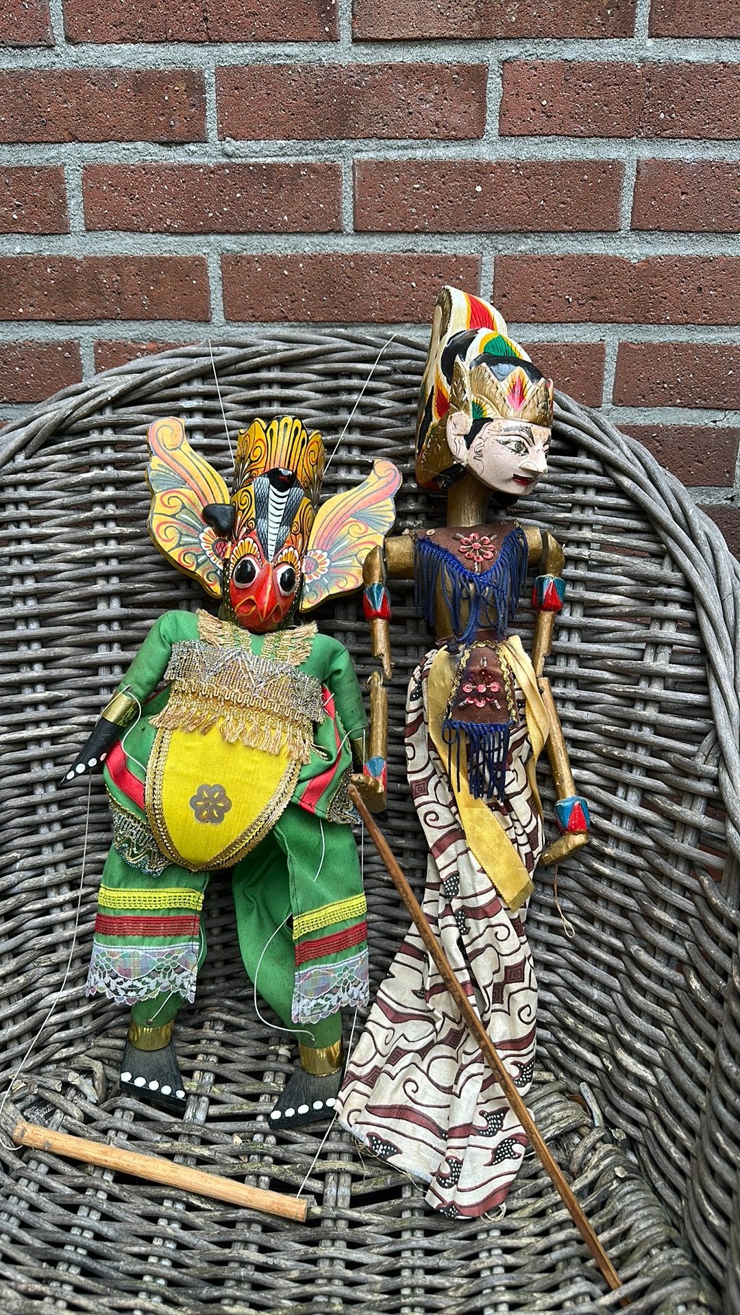 Indonesische Wajang poppen, Antiek en Kunst, Hout, Ophalen of Verzenden, Geschilderd, Groen