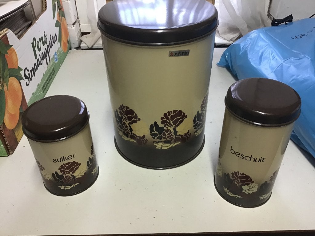 Vintage keuken gerij voorraad bussen, Huis en Inrichting, Ophalen of Verzenden, Zo goed als nieuw