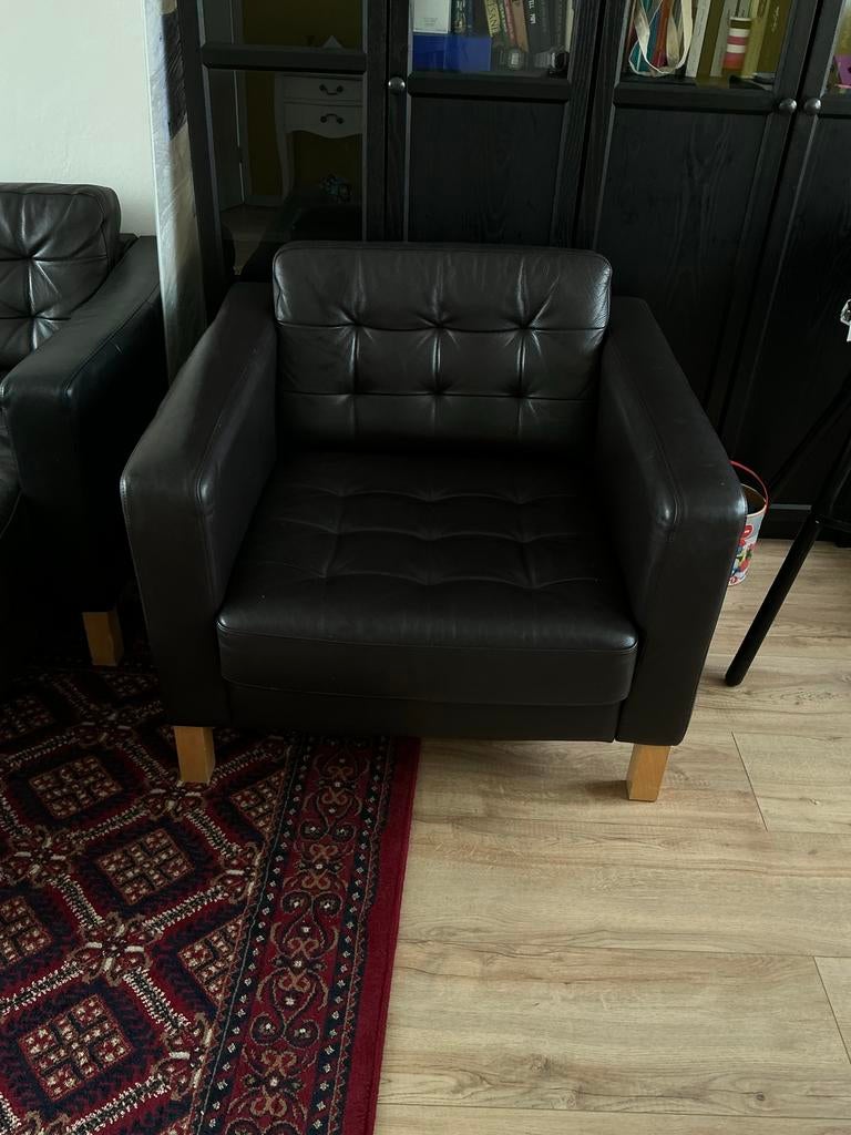 IKEA Landskrona bank - Fauteuil zwart bruin, Ophalen, Gebruikt, Leer, 75 tot 100 cm