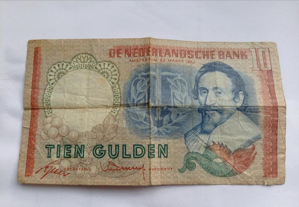 Tien Gulden biljet 1953 - Hugo de Groot, Postzegels en Munten, Bankbiljetten | Nederland, Ophalen of Verzenden, 10 gulden, Los biljet